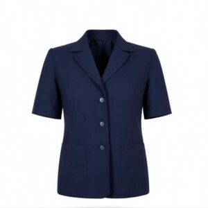 Talbots Blazer Women Size 8P Black Irish Linen Short Sleeve 3 Button Lined